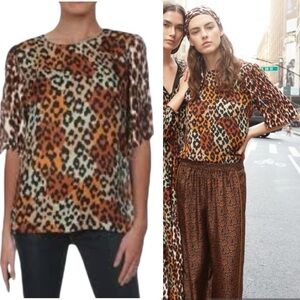 Kobe Halperin Mara Silk Blend Leopard Print Blouse in Sienna Multi - XS